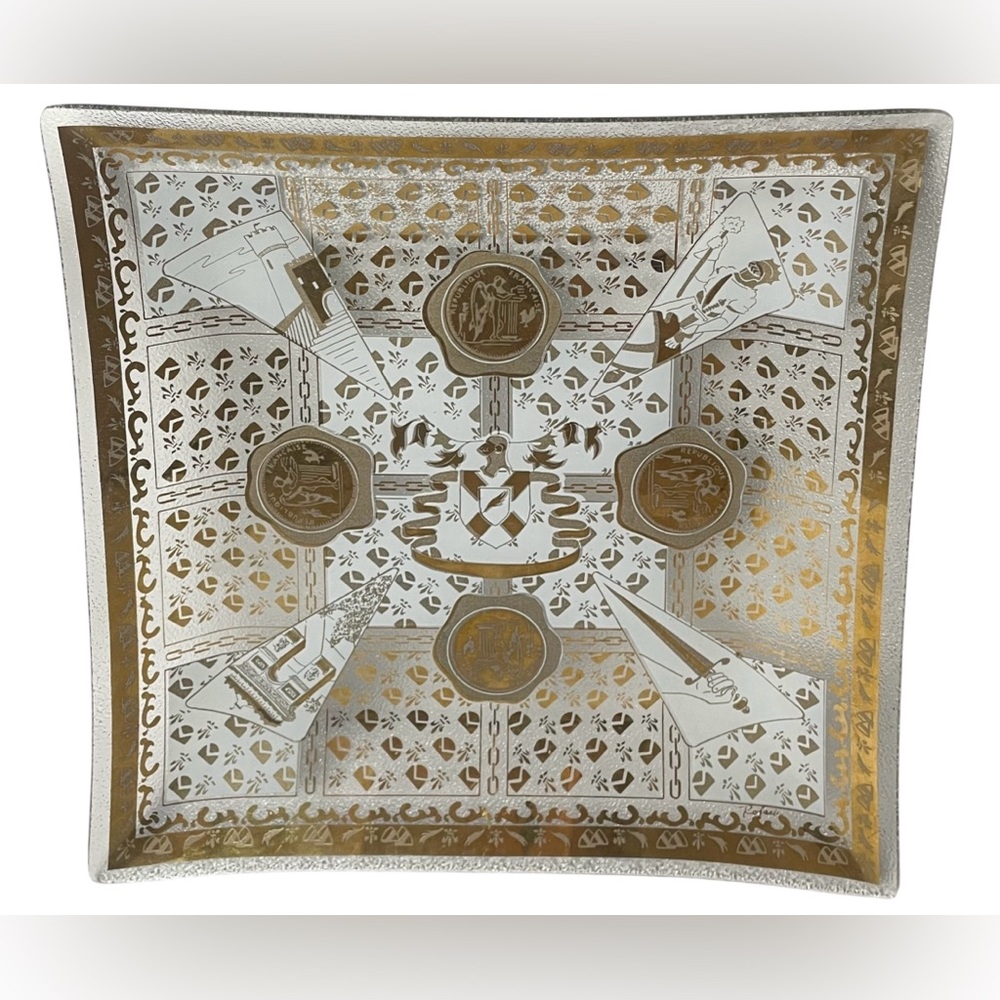 Signed "RoJack" MCM Gold Leaf French Themed Glass Tray
